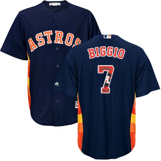 Men's Majestic Houston Astros #7 Craig Biggio Authentic Navy Blue Team Logo Fashion Cool Base MLB Jersey - Ujersey