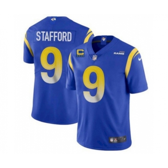 Men's Los Angeles Rams 2022 #9 Matthew Stafford Blue With 4-star C Patch Stitched NFL Jersey - Ujersey