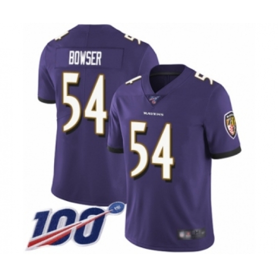 Men's Baltimore Ravens #54 Tyus Bowser Purple Team Color Vapor Untouchable Limited Player 100th Season Football Jersey - Ujersey