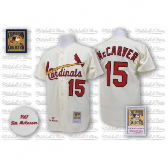Men's Mitchell and Ness St. Louis Cardinals #15 Tim McCarver Replica Cream Throwback MLB Jersey - Ujersey