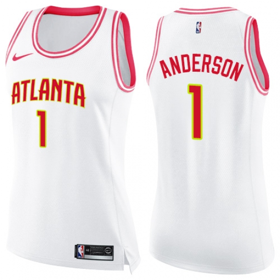 Women's Nike Atlanta Hawks #1 Justin Anderson Swingman White Pink Fashion NBA Jersey - Ujersey
