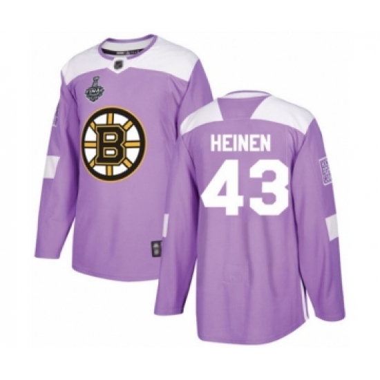 Men's Boston Bruins #43 Danton Heinen Authentic Purple Fights Cancer Practice 2019 Stanley Cup Final Bound Hockey Jersey