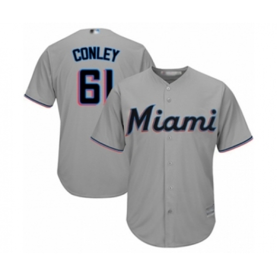 Youth Miami Marlins #61 Adam Conley Authentic Grey Road Cool Base Baseball Player Jersey - Ujersey