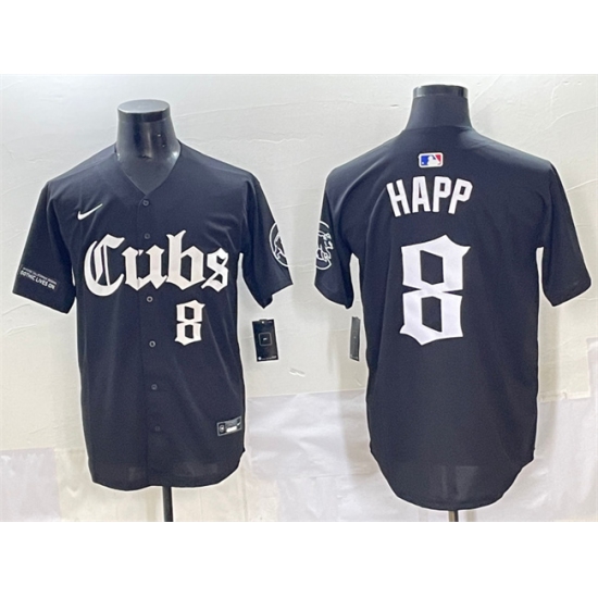 Men's Chicago Cubs #8 Ian Happ Black 'Gothic North Side Edition' Vapor Premier Limited Stitched Baseball Jersey - Ujersey
