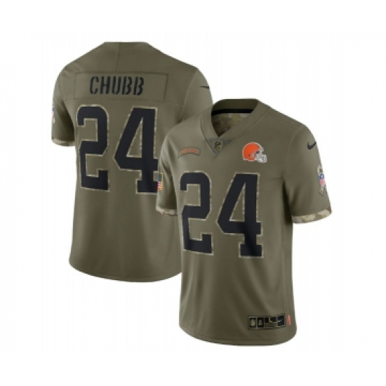 Men's Cleveland Browns #24 Nick Chubb 2022 Olive Salute To Service Limited Stitched Jersey - Ujersey