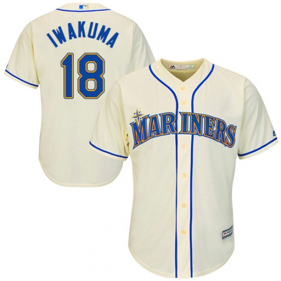 Youth Majestic Seattle Mariners #18 Hisashi Iwakuma Replica Cream Alternate Cool Base MLB Jersey - Ujersey