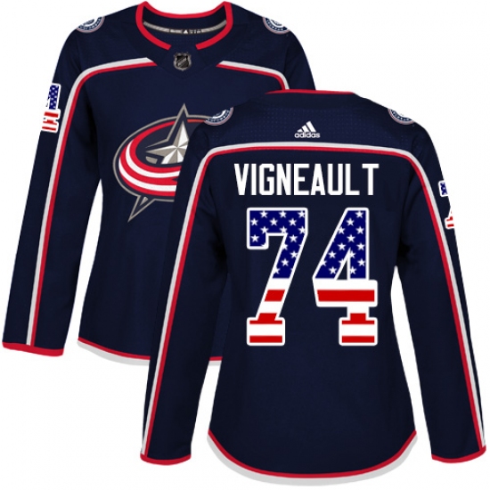 Women's Adidas Columbus Blue Jackets #74 Sam Vigneault Authentic Navy Blue USA Flag Fashion NHL Jersey - Ujersey
