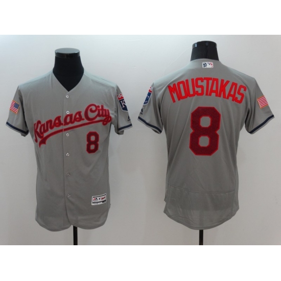 Men's Kansas City Royals #8 Mike Moustakas Gray Fashion Stars & Stripes FlexBase Player Jersey - Ujersey