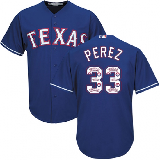 Men's Majestic Texas Rangers #33 Martin Perez Authentic Royal Blue Team Logo Fashion Cool Base MLB Jersey - Ujersey