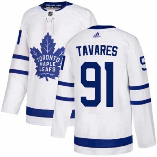 Men's Adidas Toronto Maple Leafs #91 John Tavares Authentic White Away NHL Jersey - Ujersey