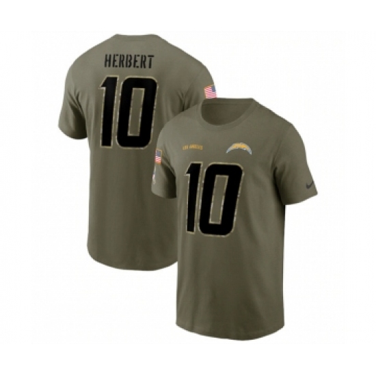 Men's Los Angeles Chargers #10 Justin Herbert 2022 Olive Salute to Service T-Shirt - Ujersey