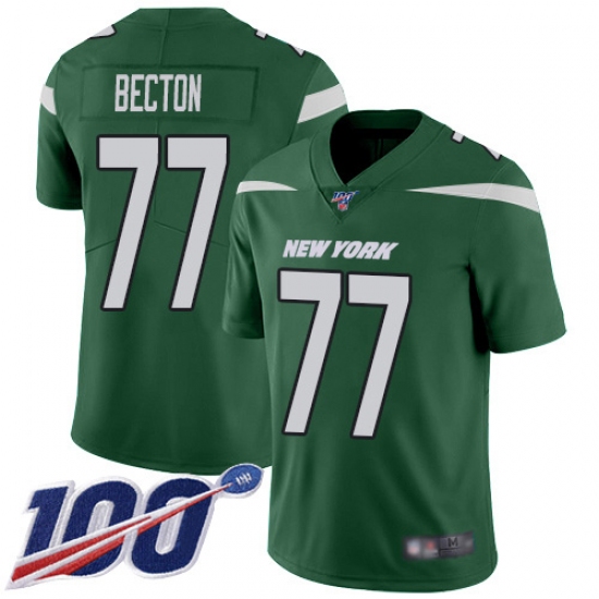 Men's New York Jets #77 Mekhi Becton Green Team Color Stitched 100th Season Vapor Untouchable Limited Jersey - Ujersey