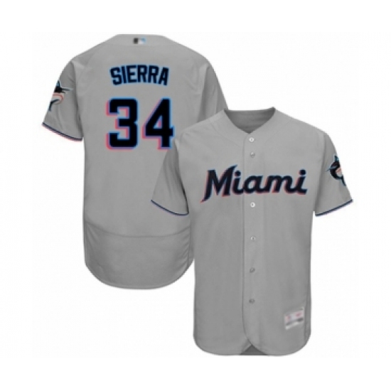 Men's Miami Marlins #34 Magneuris Sierra Grey Road Flex Base Authentic Collection Baseball Player Jersey - Ujersey