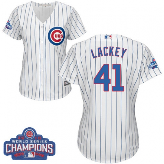 Women's Majestic Chicago Cubs #41 John Lackey Authentic White Home 2016 World Series Champions Cool Base MLB Jersey - Ujersey