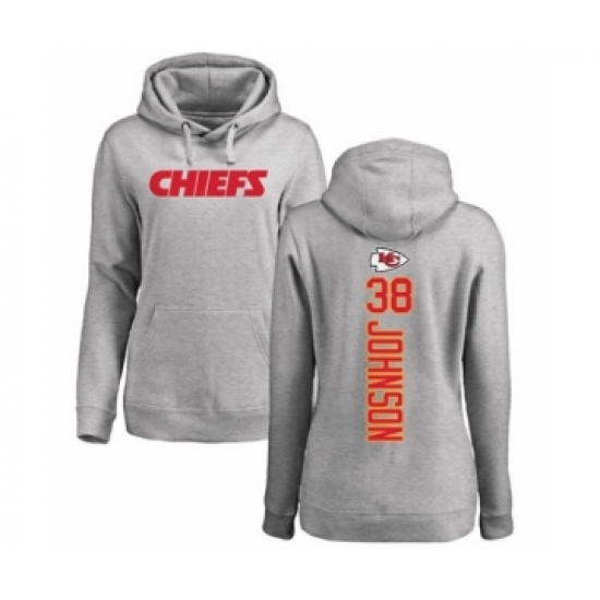 Football Women's Kansas City Chiefs #38 Dontae Johnson Ash Backer Pullover Hoodie - Ujersey NHL