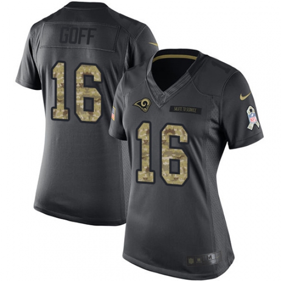 Women's Nike Los Angeles Rams #16 Jared Goff Limited Black 2016 Salute to Service NFL Jersey - Ujersey