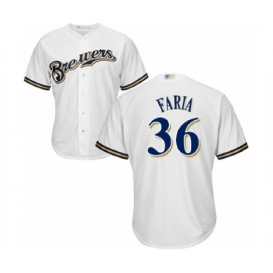 Youth Milwaukee Brewers #36 Jake Faria Authentic White Home Cool Base Baseball Player Jersey - Ujersey