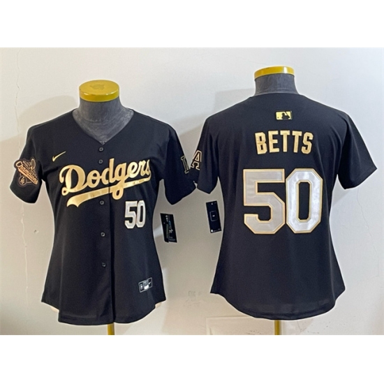 Youth Los Angeles Dodgers #50 Mookie Betts Black Gold 2025 World Series Champions Limited Stitched Baseball Jersey - Ujersey