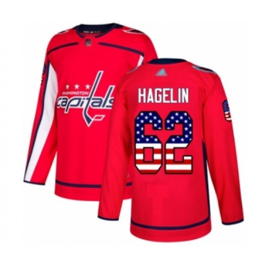 Men's Washington Capitals #62 Carl Hagelin Authentic Red USA Flag Fashion Hockey Jersey - Ujersey