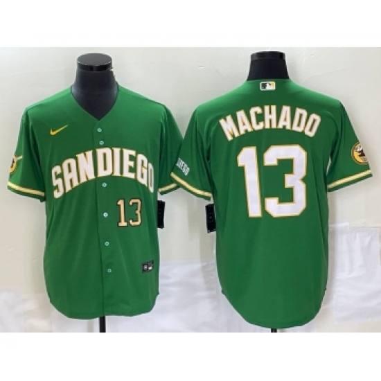 Men's San Diego Padres #13 Manny Machado Number Green Cool Base Stitched Baseball Jersey - Ujersey