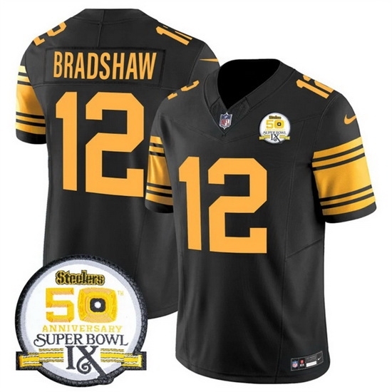 Men's Pittsburgh Steelers #12 Terry Bradshaw Black 2024 F U S E 50th Anniversary Of Super Bowl IX Color Rush Limited Stitched Jersey - Ujersey