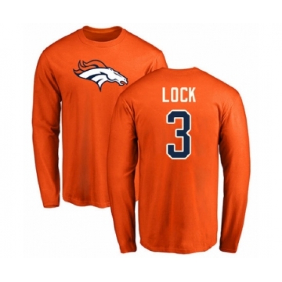 Football Denver Broncos #3 Drew Lock Orange Name & Number Logo Long Sleeve T-Shirt - Ujersey