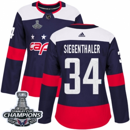 Women's Adidas Washington Capitals #34 Jonas Siegenthaler Authentic Navy Blue 2018 Stadium Series 2018 Stanley Cup Final Champions NHL Jersey - Ujersey