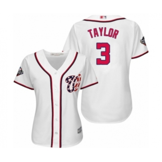 Women's Washington Nationals #3 Michael Taylor Authentic White Home Cool Base 2019 World Series Bound Baseball Jersey - Ujersey