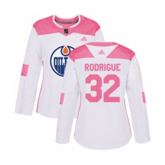 Women's Edmonton Oilers #32 Olivier Rodrigue Authentic White Pink Fashion Hockey Jersey - Ujersey