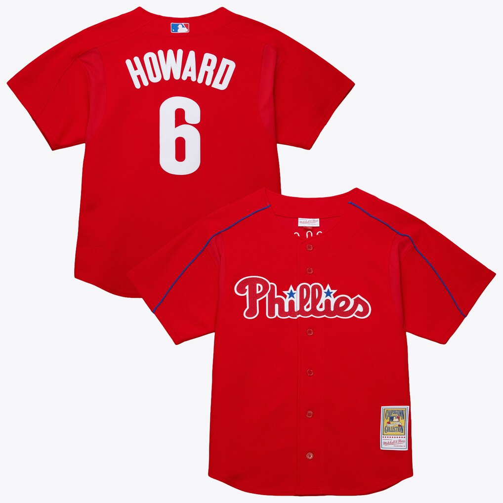 Men's Philadelphia Phillies Ryan Howard Mitchell & Ness Red Big & Tall Cooperstown Mesh Batting Practice Jersey - Ujersey