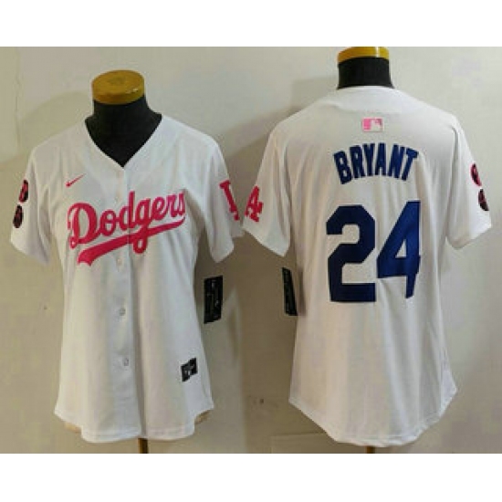 Women's Los Angeles Dodgers #24 Kobe Bryant White Pink With Limited Stitched Jersey