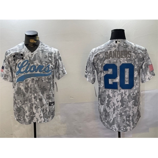 Men's Detroit Lions #20 Barry Sanders 2024 Arctic Camo Salute To Service Stitched Baseball Jersey - Ujersey