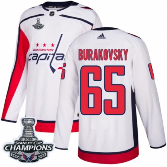 Men's Adidas Washington Capitals #65 Andre Burakovsky Authentic White Away 2018 Stanley Cup Final Champions NHL Jersey - Ujersey
