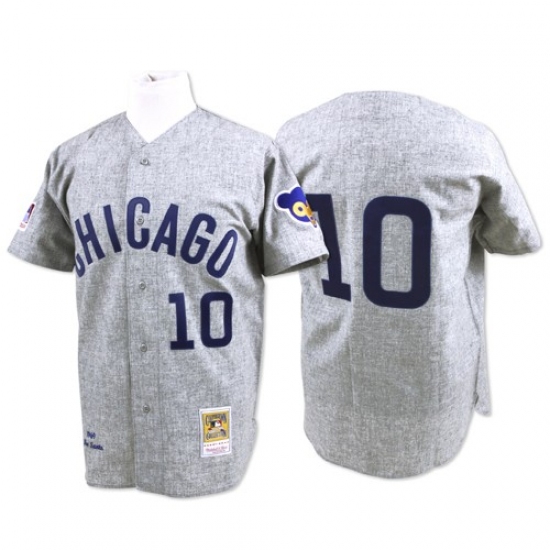 Men's Mitchell and Ness Chicago Cubs #10 Ron Santo Authentic Grey Throwback MLB Jersey - Ujersey
