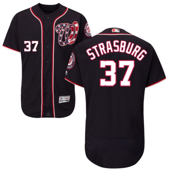 Men's Majestic Washington Nationals #37 Stephen Strasburg Navy Blue Alternate Flex Base Authentic Collection MLB Jersey