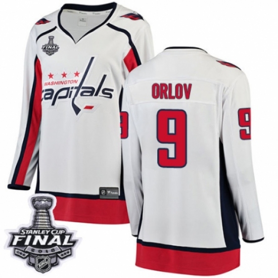 Women's Washington Capitals #9 Dmitry Orlov Fanatics Branded White Away Breakaway 2018 Stanley Cup Final NHL Jersey - Ujersey