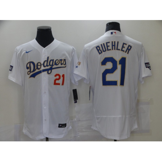 Men's Los Angeles Dodgers #21 Walker Buehl White Nike World Series Champions Authentic Jersey - Ujersey