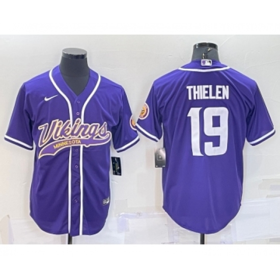 Men's Minnesota Vikings #19 Adam Thielen Purple With Patch Cool Base Stitched Baseball Jersey - Ujersey
