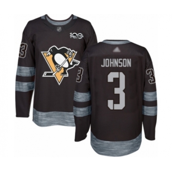 Men's Pittsburgh Penguins #3 Jack Johnson Authentic Black 1917-2017 100th Anniversary Hockey Jersey - Ujersey