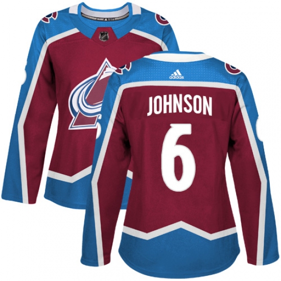 Women's Adidas Colorado Avalanche #6 Erik Johnson Premier Burgundy Red Home NHL Jersey - Ujersey
