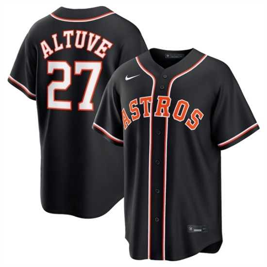 Men's Houston Astros #27 Jose Altuve 2026 Black Out Stitched Baseball Jersey - Ujersey