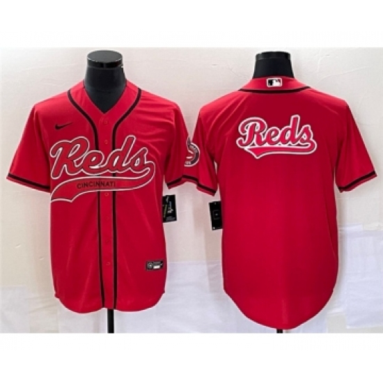 Men's Cincinnati Reds Red Team Big Logo Cool Base Stitched Baseball Jersey - Ujersey