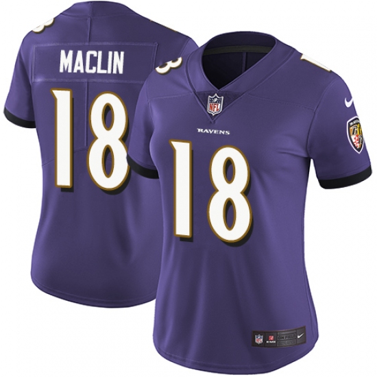 Women's Nike Baltimore Ravens #18 Jeremy Maclin Purple Team Color Vapor Untouchable Limited Player NFL Jersey - Ujersey
