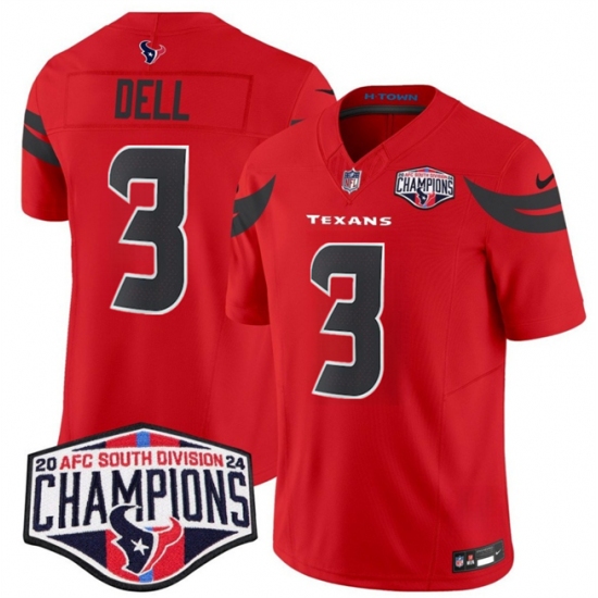 Men's Houston Texans #3 Tank Dell Red F.U.S.E. 2024 AFC South Division Champions Vapor Limited Stitched Football Jersey - Ujersey