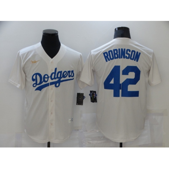 Men's Los Angeles Dodgers #42 Jackie Robinson Cream Nike Game Throwback Jersey - Ujersey