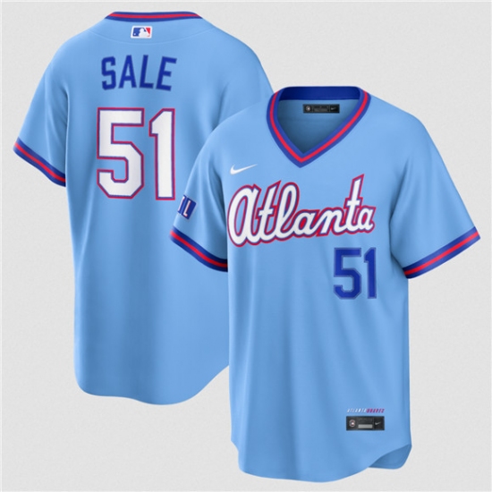 Men's Atlanta Braves #51 Chris Sale Powder Blue 2026 City Connect Stadium Stitched Baseball Jersey - Ujersey