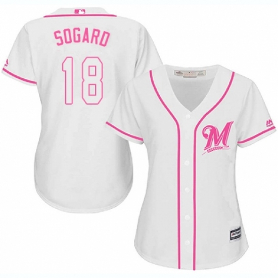 Women's Majestic Milwaukee Brewers #18 Eric Sogard Replica White Fashion Cool Base MLB Jersey - Ujersey