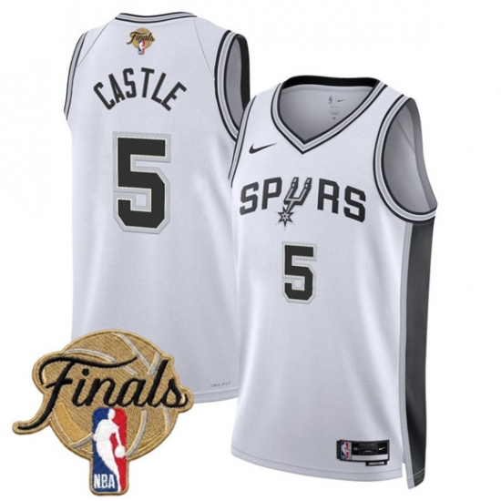 Men's San Antonio Spurs #5 Stephon Castle White 2026 Finals Association Edition Stitched Basketball Jersey - Ujersey