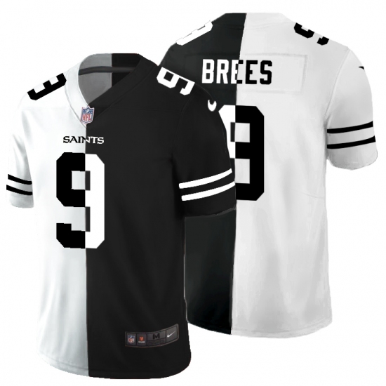 Men's New Orleans Saints #9 Drew Brees Black White Limited Split Fashion Football Jersey - Ujersey
