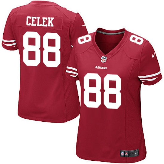 Women's Nike San Francisco 49ers #88 Garrett Celek Game Red Team Color NFL Jersey - Ujersey